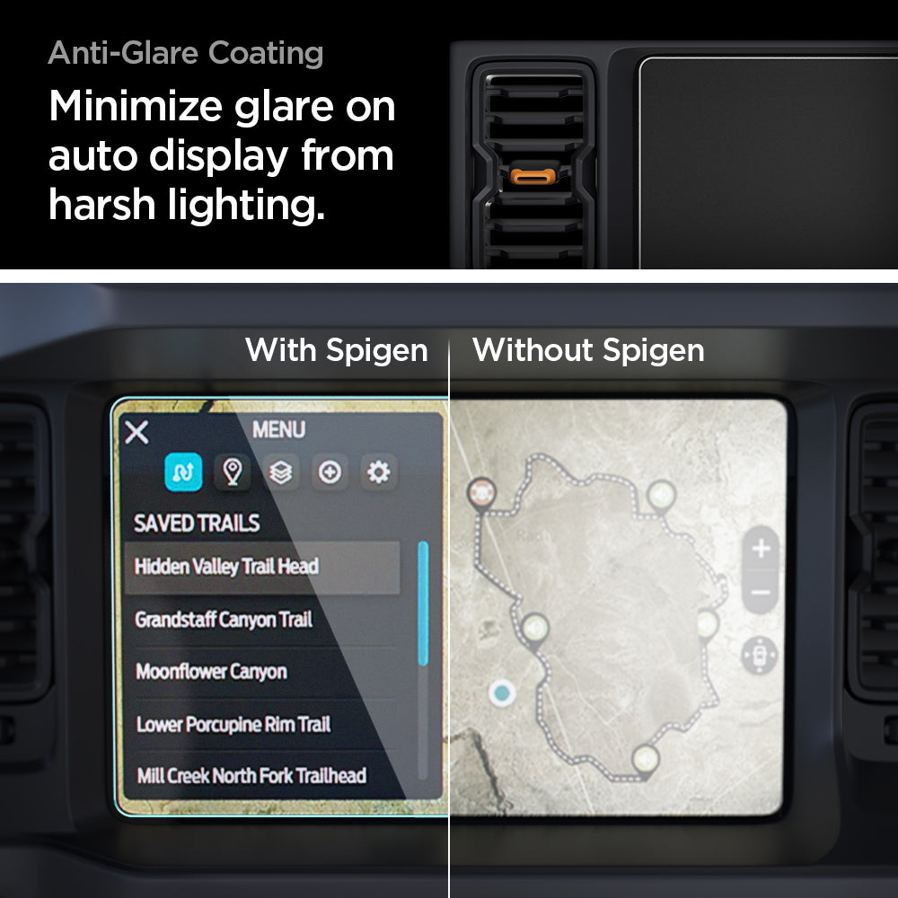 AGL04569 - Ford Bronco 8" Screen Protector GLAS.tR SLIM Anti-Glare showing anti glare coating. minimize glare on auto display from harsh lighting