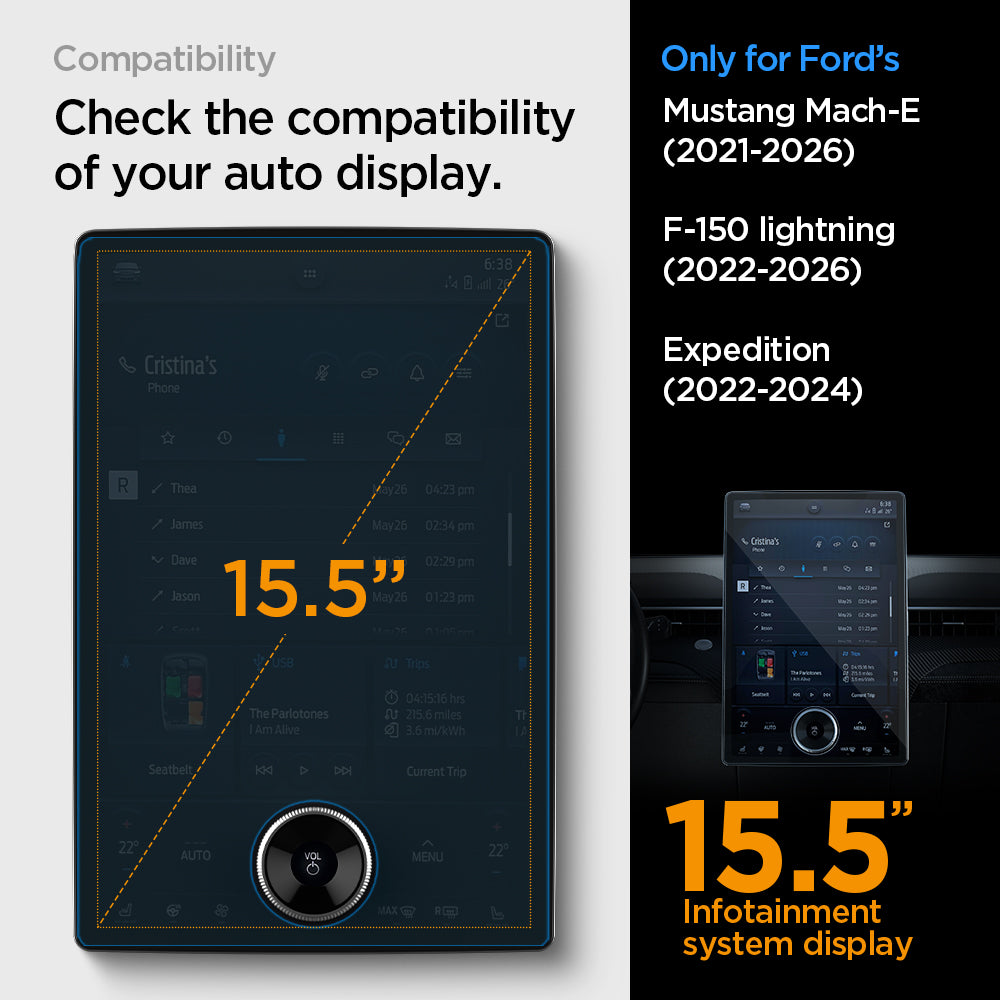 AGL04044 - Ford 150 15.5" Screen Protector GLAS.tR SLIM Anti-Glare showing compatibility. only for ford's 15.5 inch infotainment system display