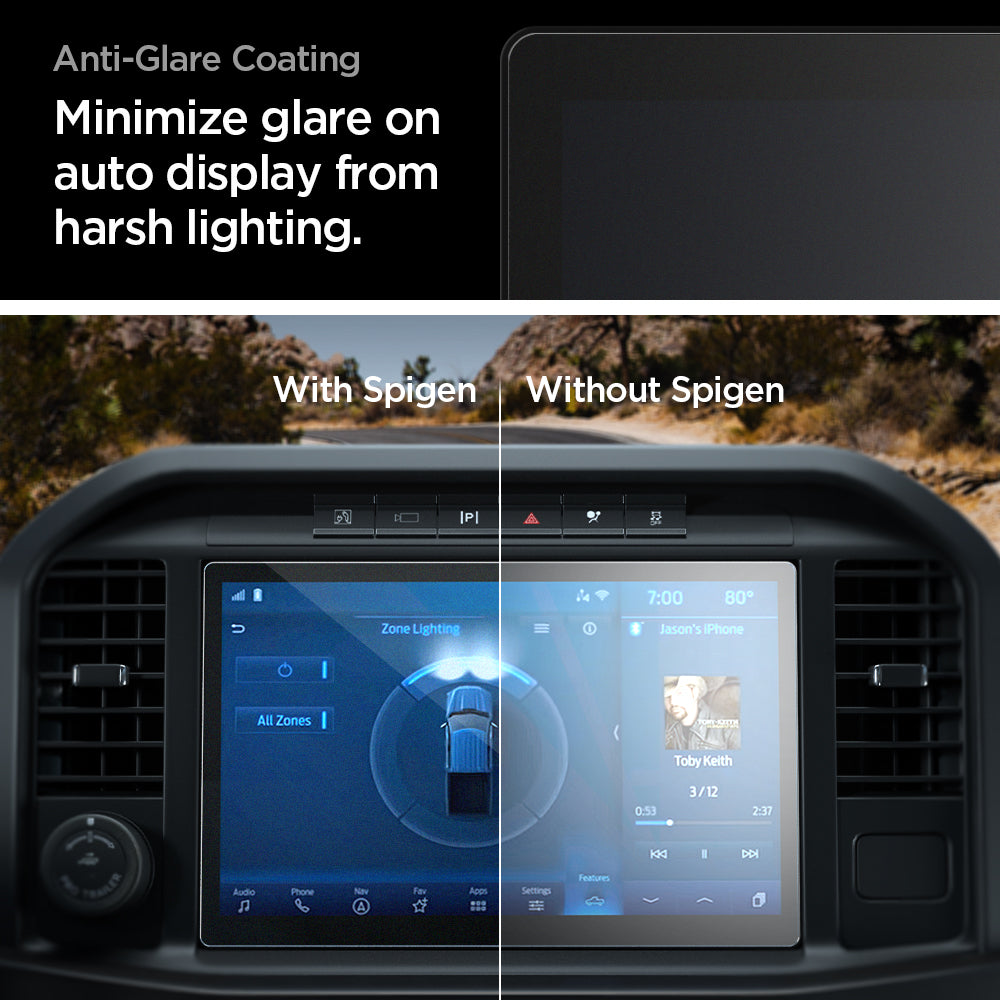 AGL04043 - Ford 150 12" Screen Protector GLAS.tR SLIM Anti-Glare showing anti glare coating. minimize glare on auto display from harsh lighting
