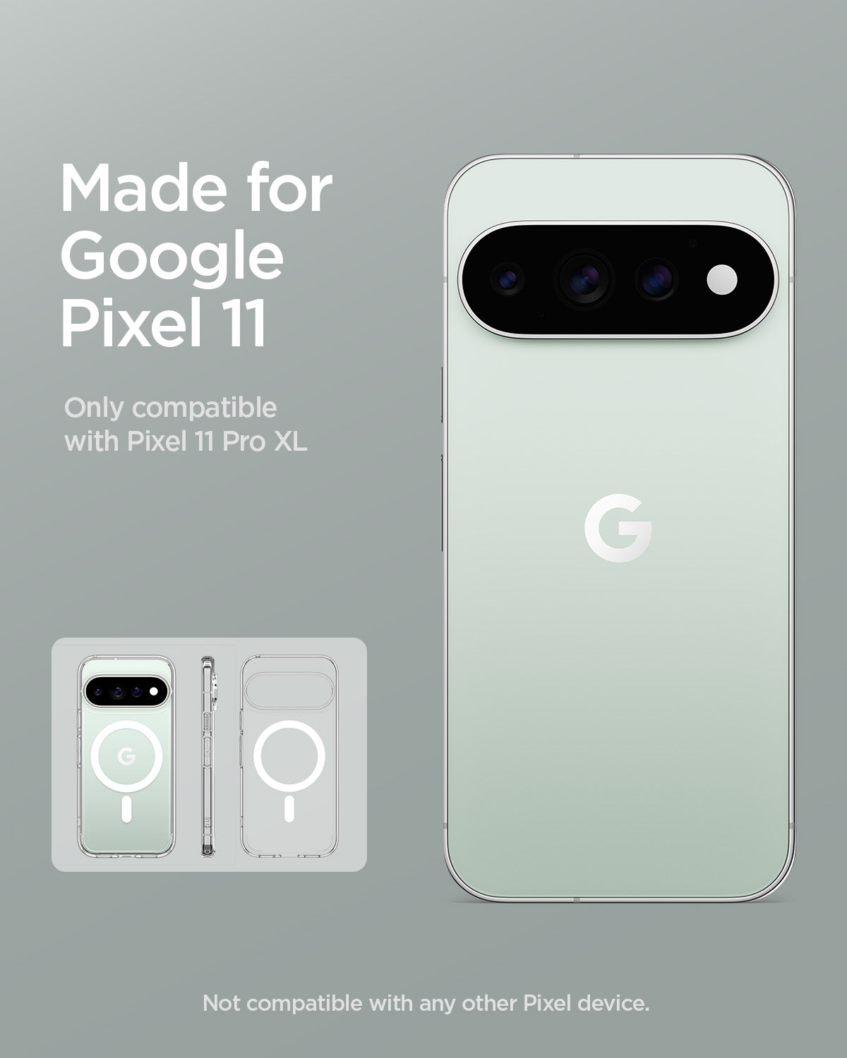 ACS11451 - Pixel 11 Pro XL Ultra Hybrid (Mag Fit) Clear White made for Google Pixel certified case with a built in MagFit ring and precise fit.