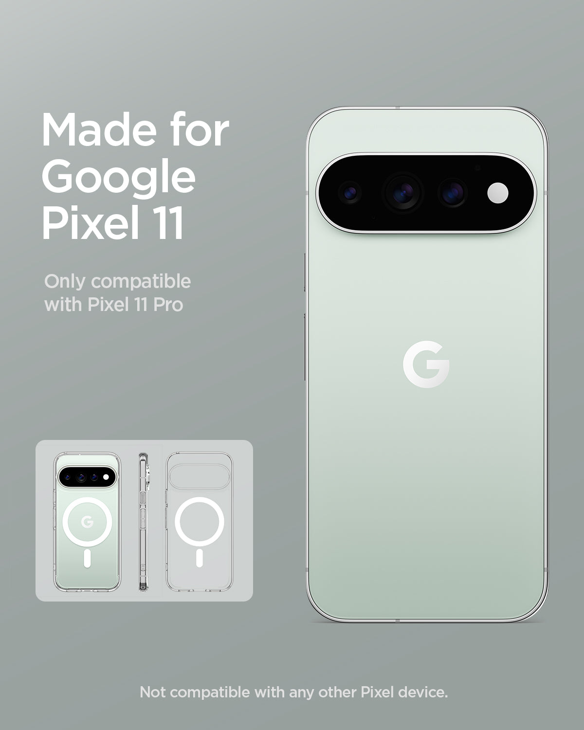 ACS11431 - Pixel 11 Pro  Ultra Hybrid (Mag Fit) Clear White made for Google Pixel certified case with a built in MagFit ring and precise fit.