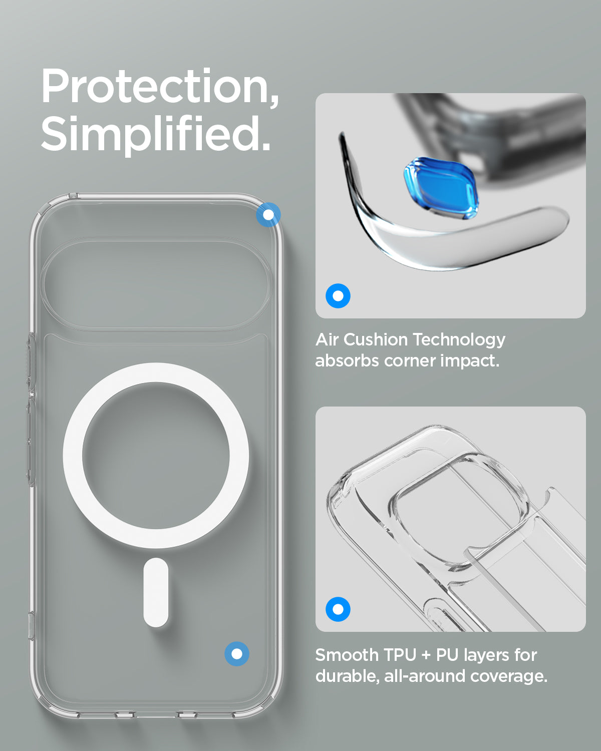 ACS11431 - Pixel 11 Pro  Ultra Hybrid (Mag Fit) Clear White case featuring Air Cushion Technology, reinforced corners, and durable hybrid TPU and PC construction.
