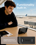 ACS11443 - Pixel 11 Tough Armor (Mag Fit) Black case standing with the built in kickstand for hands free viewing on a table.