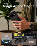 ACS11433 - Pixel 11 Pro  Tough Armor (Mag Fit) Black person holding the Tough Armor MagFit case featuring a built in kickstand, Air Cushion Technology, and the built in magnetic ring.