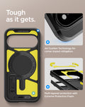 ACS11433 - Pixel 11 Pro  Tough Armor (Mag Fit) Black interior view highlighting Air Cushion Technology, Extreme Protection Foam, and the built in magnetic ring.