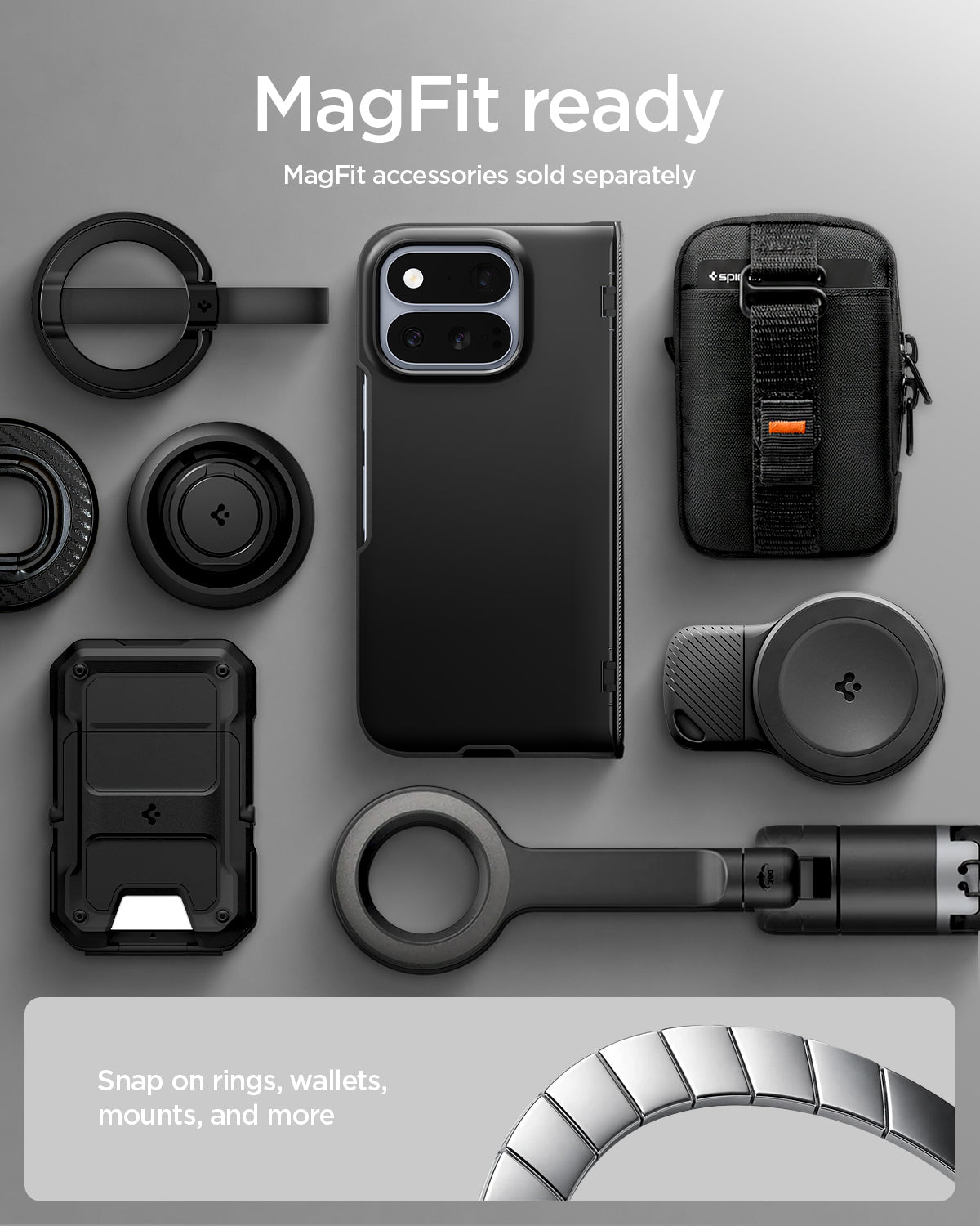 ACS11458 - Pixel 11 Pro Fold Slim Armor Pro (Mag Fit) Black MagFit compatible case supports magnetic rings, wallets, mounts, and other MagFit accessories.
