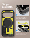 ACS11865 - Pixel 11 Pro XL Tough Armor (Mag Fit) Gunmetal interior view highlighting Air Cushion Technology, Extreme Protection Foam, and the built in magnetic ring.