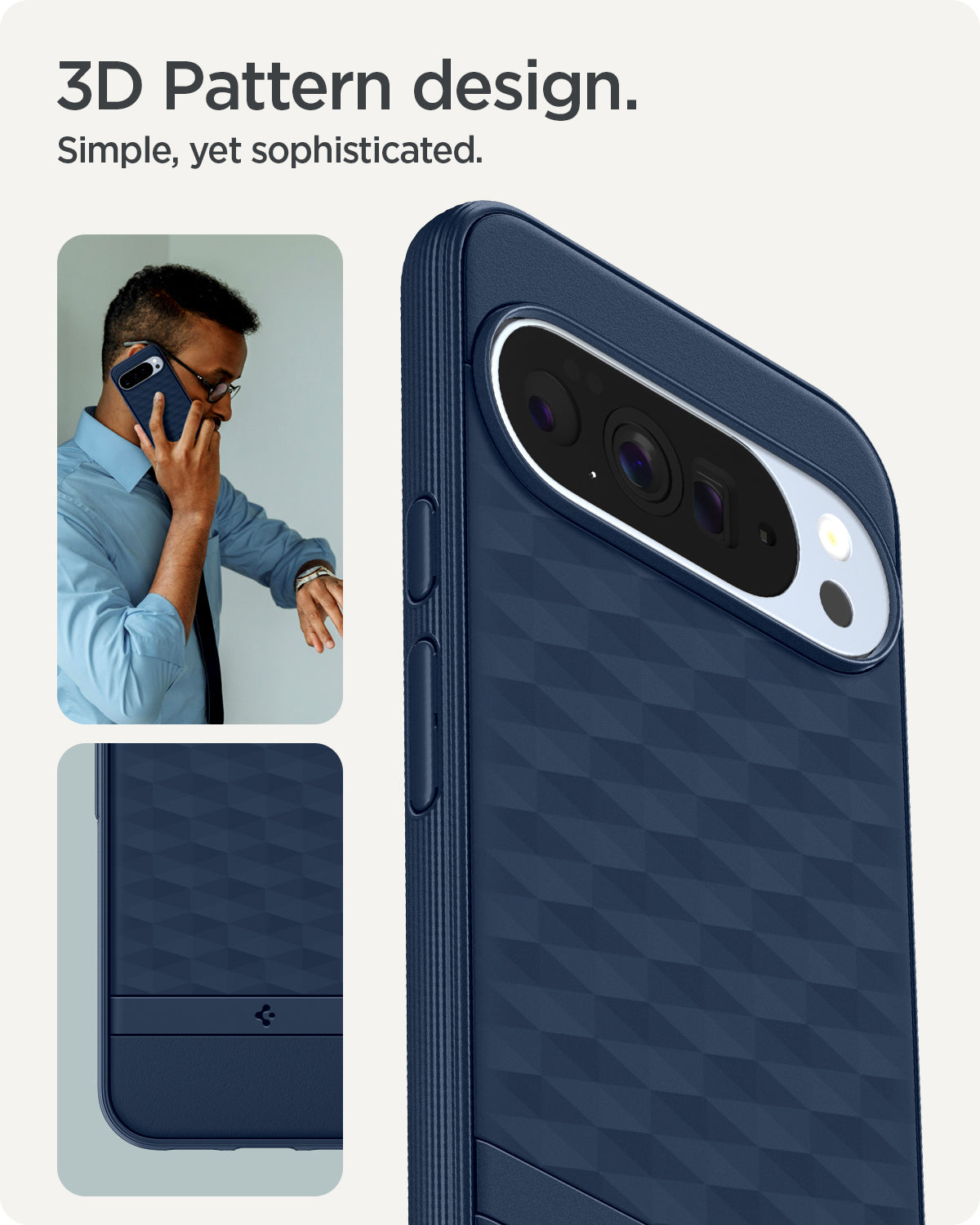 ACS09733 - Pixel 10 Pro XL Case Parallax (MagFit) in midnight blue showing the 3d pattern design. Simple, yet sophisticated.
