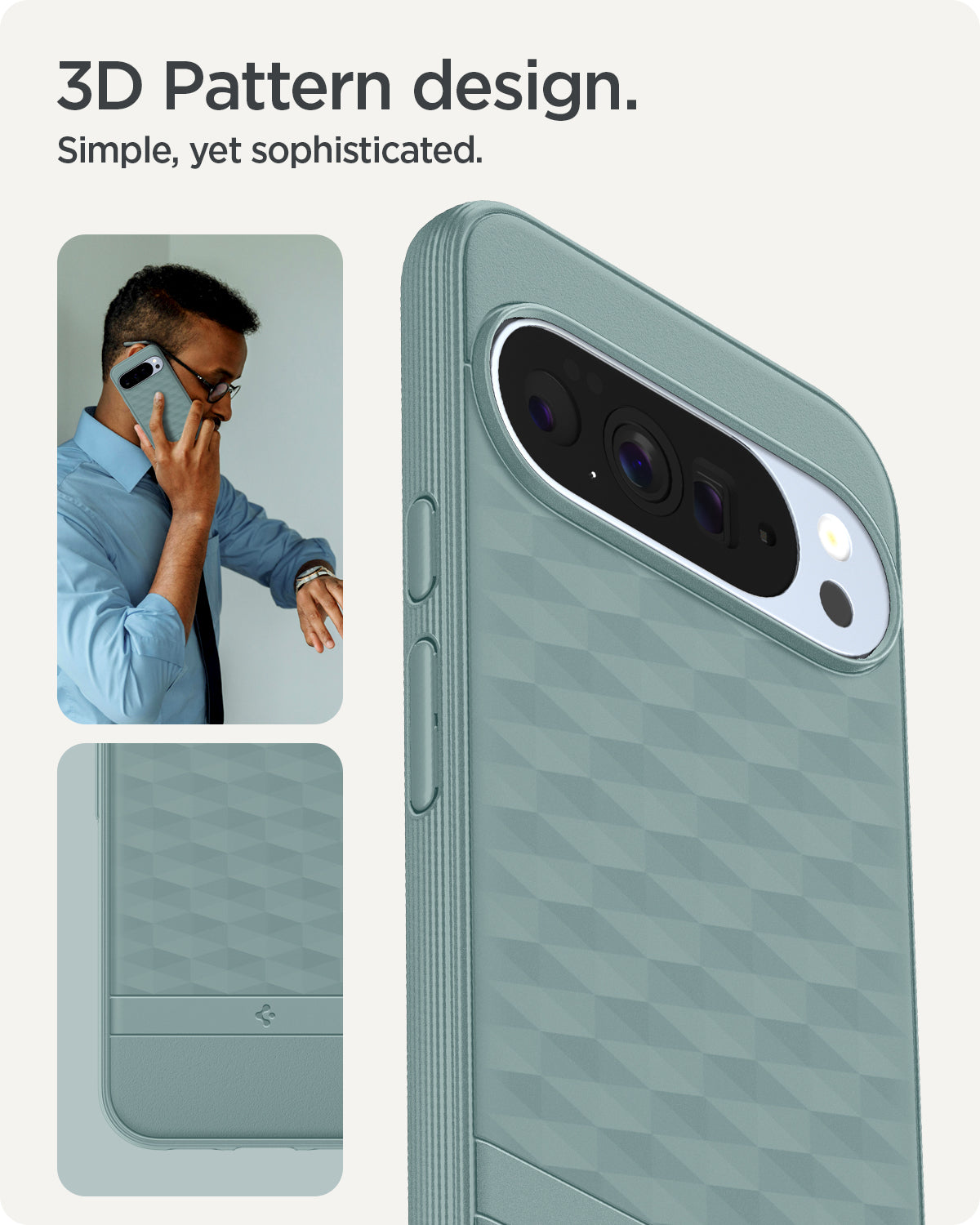 ACS09732 - Pixel 10 Pro XL Case Parallax (MagFit) in sage green showing the 3d pattern design. Simple, yet sophisticated.