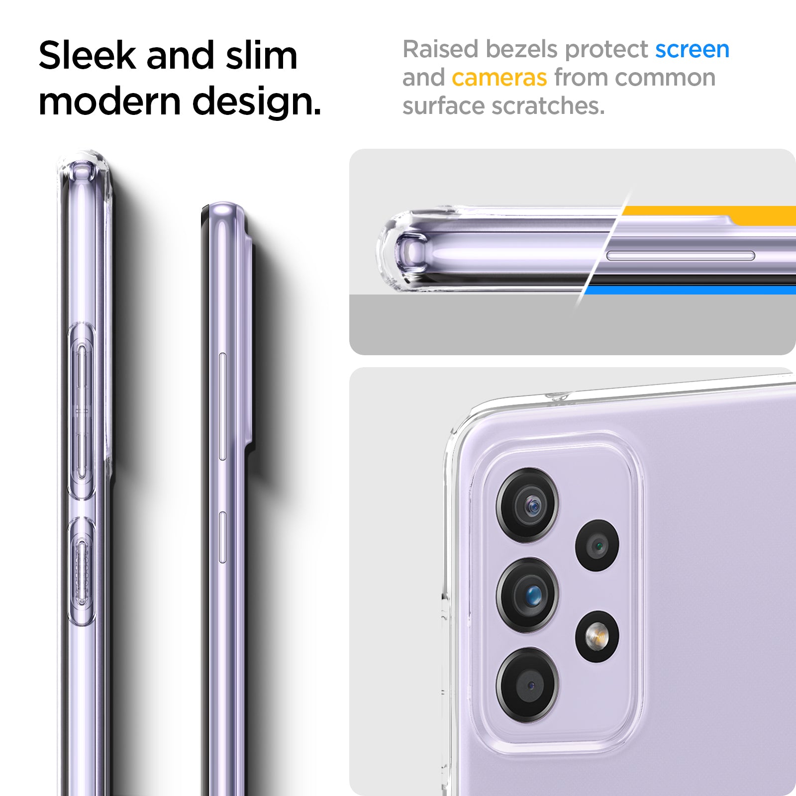 ACS02316 - Galaxy A52 Case Liquid Crystal in Crystal Clear sleek and slim modern design. Raised bezels protect screen and cameras from common surface scratches.