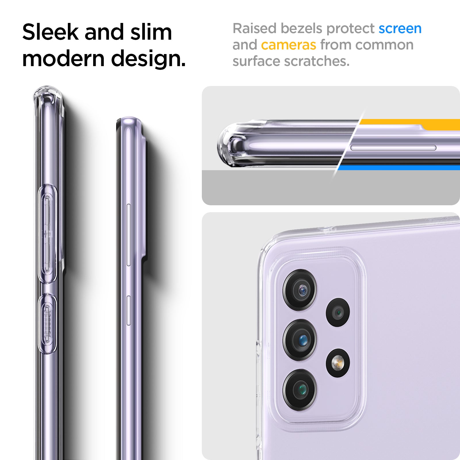 ACS02325 - Galaxy A72 Case Liquid Crystal in Crystal Clear sleek and slim modern design. Raised bezels protect screen and cameras from common surface scratches.