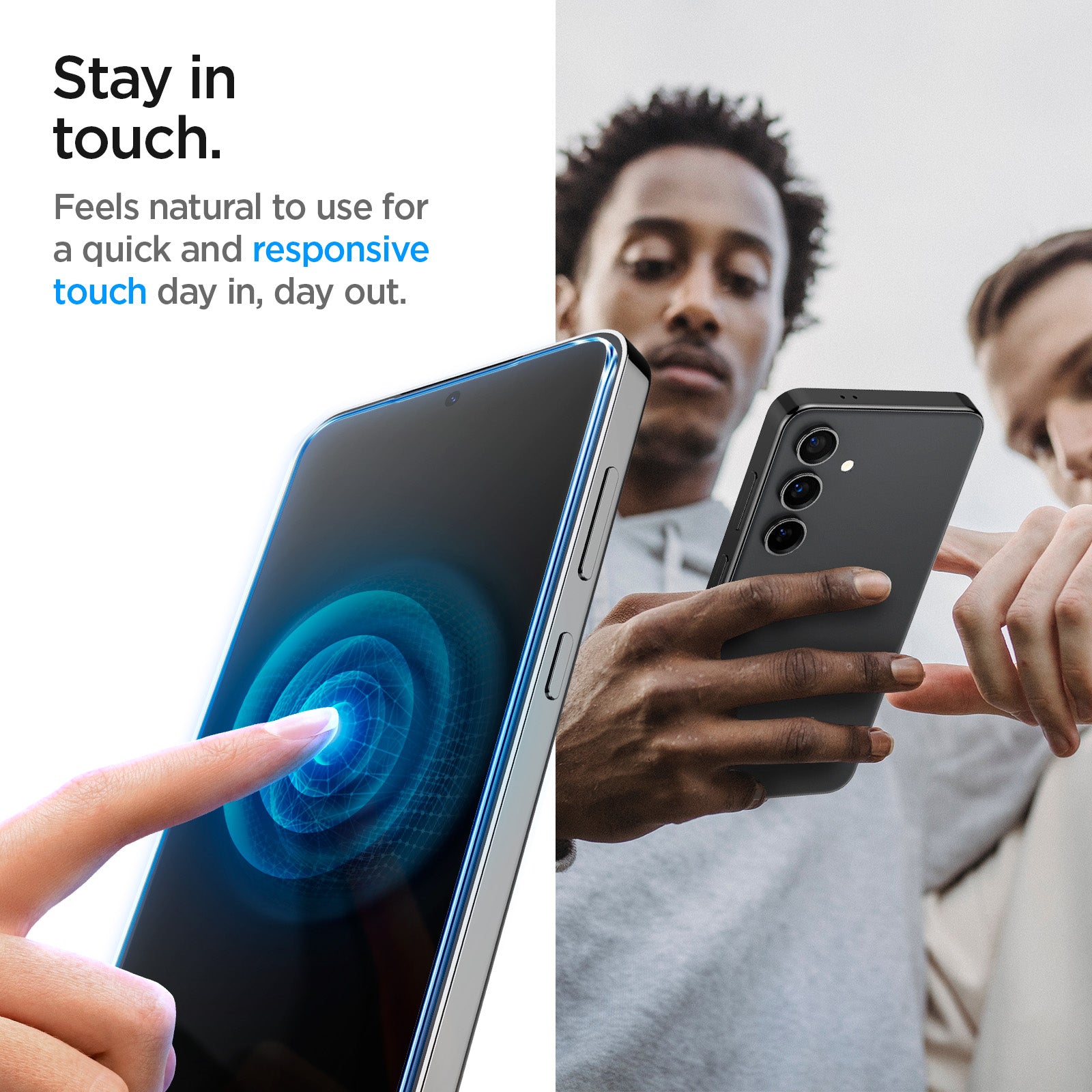 AGL07626 - Galaxy S24 Plus GLAS.tR EZ Fit in Privacy showing feels natural to use for a quick and responsive touch day in, day out