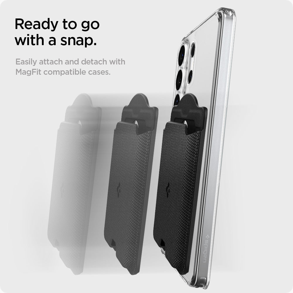 AFA09208 - Galaxy S25 Series MagFit Card Holder Urban Fit (MagFit) in Black showing ready to go with a snap.