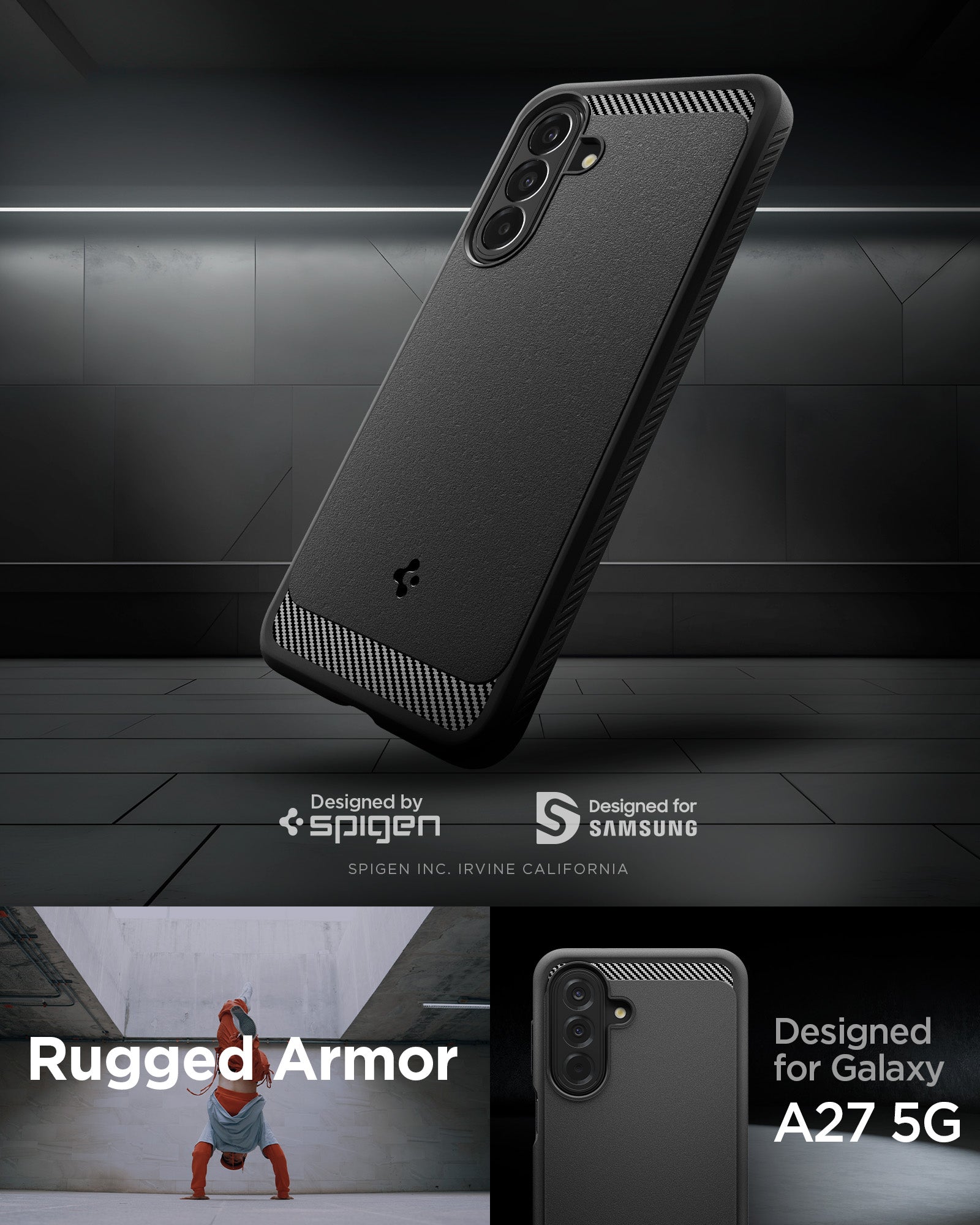 ACS11312 - Galaxy A27 5G Rugged Armor showing Galaxy A27 5G Rugged Armor designed with a rugged profile, textured surface, and carbon fiber accents