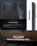 ACS09795 - Spigen Rugged Armor Galaxy A37 5G case showing Air Cushion interior, precise port cutouts, and tactile side buttons