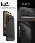 ACS09795 - Spigen Rugged Armor Galaxy A37 5G case showcasing slim profile, flexible TPU construction, and carbon fiber accent detail