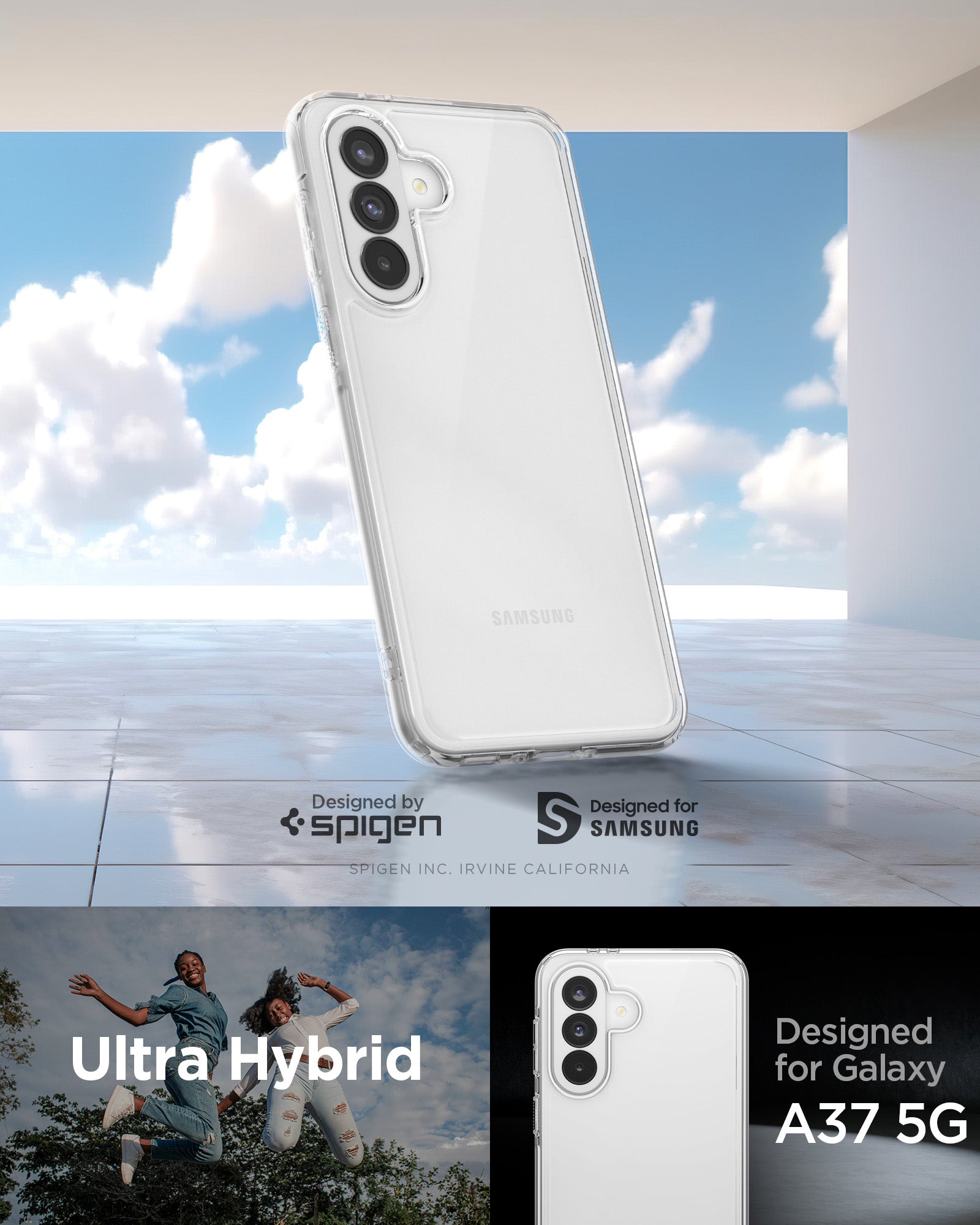 ACS11133 - Spigen Ultra Hybrid case for Samsung Galaxy A37 5G in Crystal Clear - designed by Spigen, Irvine California