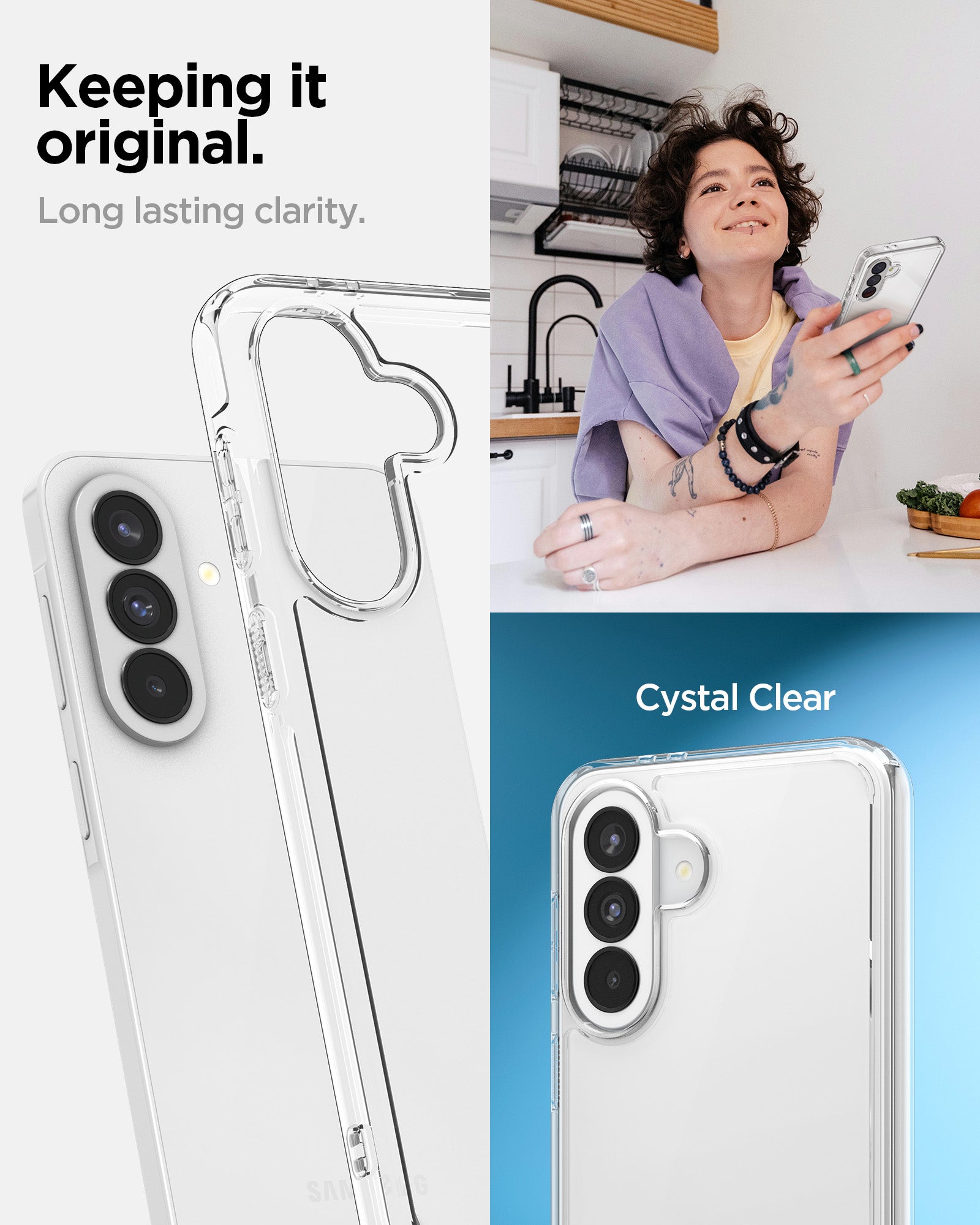 ACS11133 - Spigen Ultra Hybrid Galaxy A37 5G case in Crystal Clear highlighting long-lasting clarity and crystal clear color-preserving transparency