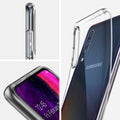 611CS26200 - Galaxy A50 Case Liquid Crystal in Crystal Clear showing side, front and back with case open.