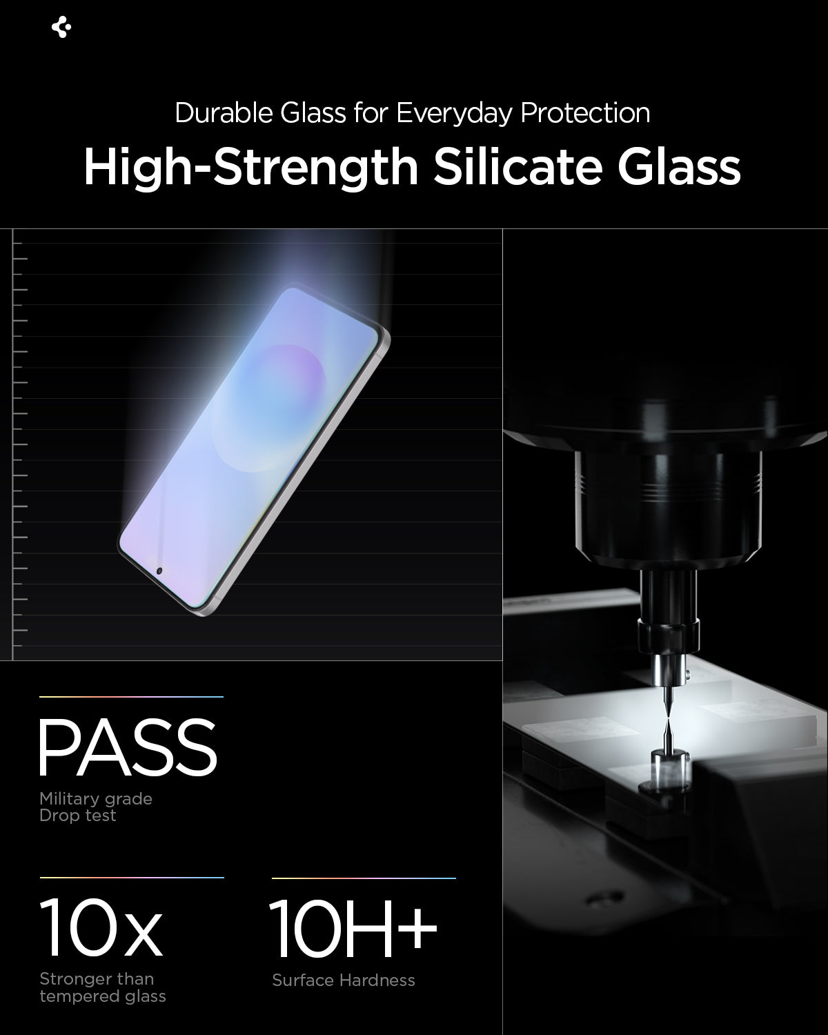 AGL11397 - Spigen EZ Fit Pro Galaxy A57 5G screen protector featuring high-strength silicate glass with 10H+ hardness, passing military grade drop test