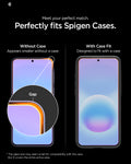 AGL11397 - Spigen EZ Fit Pro Galaxy A57 5G screen protector case compatibility comparison showing gap without case versus perfect fit with Spigen case