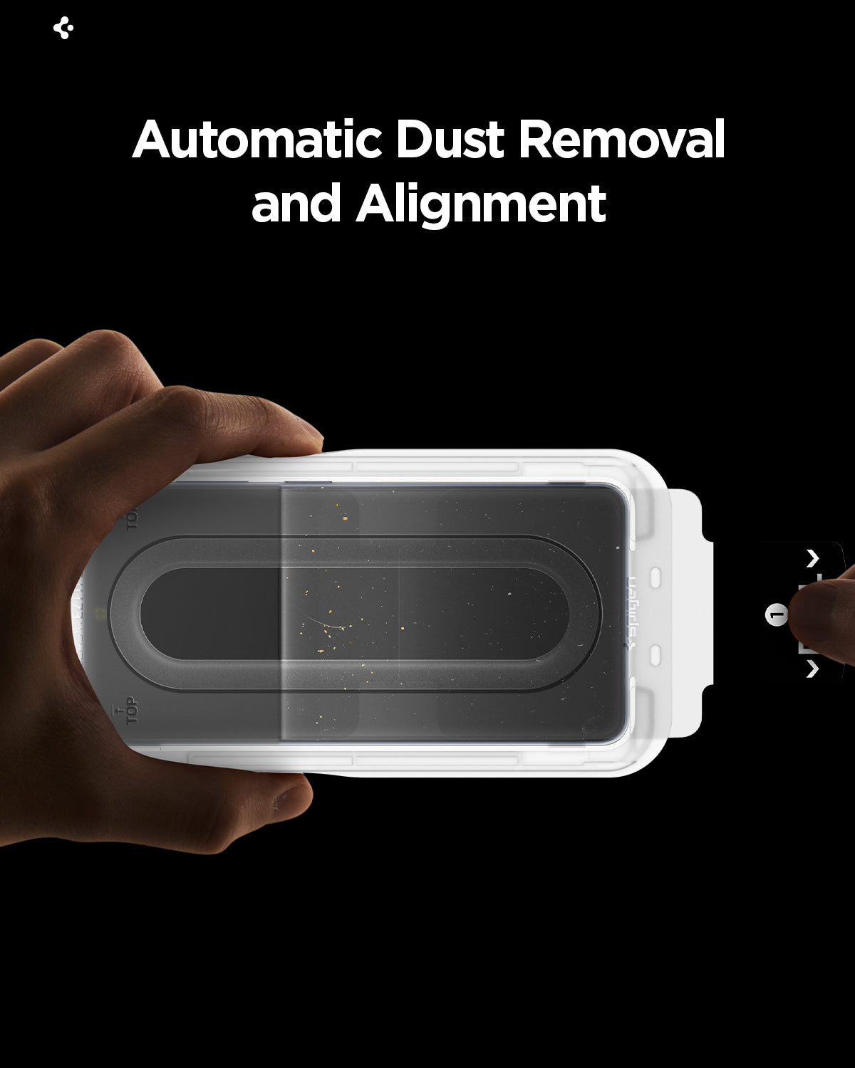 AGL11397 - Spigen EZ Fit Pro Galaxy A57 5G screen protector installation tray showing automatic dust removal and alignment feature