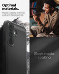ACS09794 - Spigen Rugged Armor Galaxy A57 5G case highlighting anti-slip matte coating finish with anti-fingerprint properties