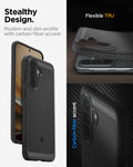ACS09794 - Spigen Rugged Armor Galaxy A57 5G case showcasing slim profile, flexible TPU construction, and carbon fiber accent detail