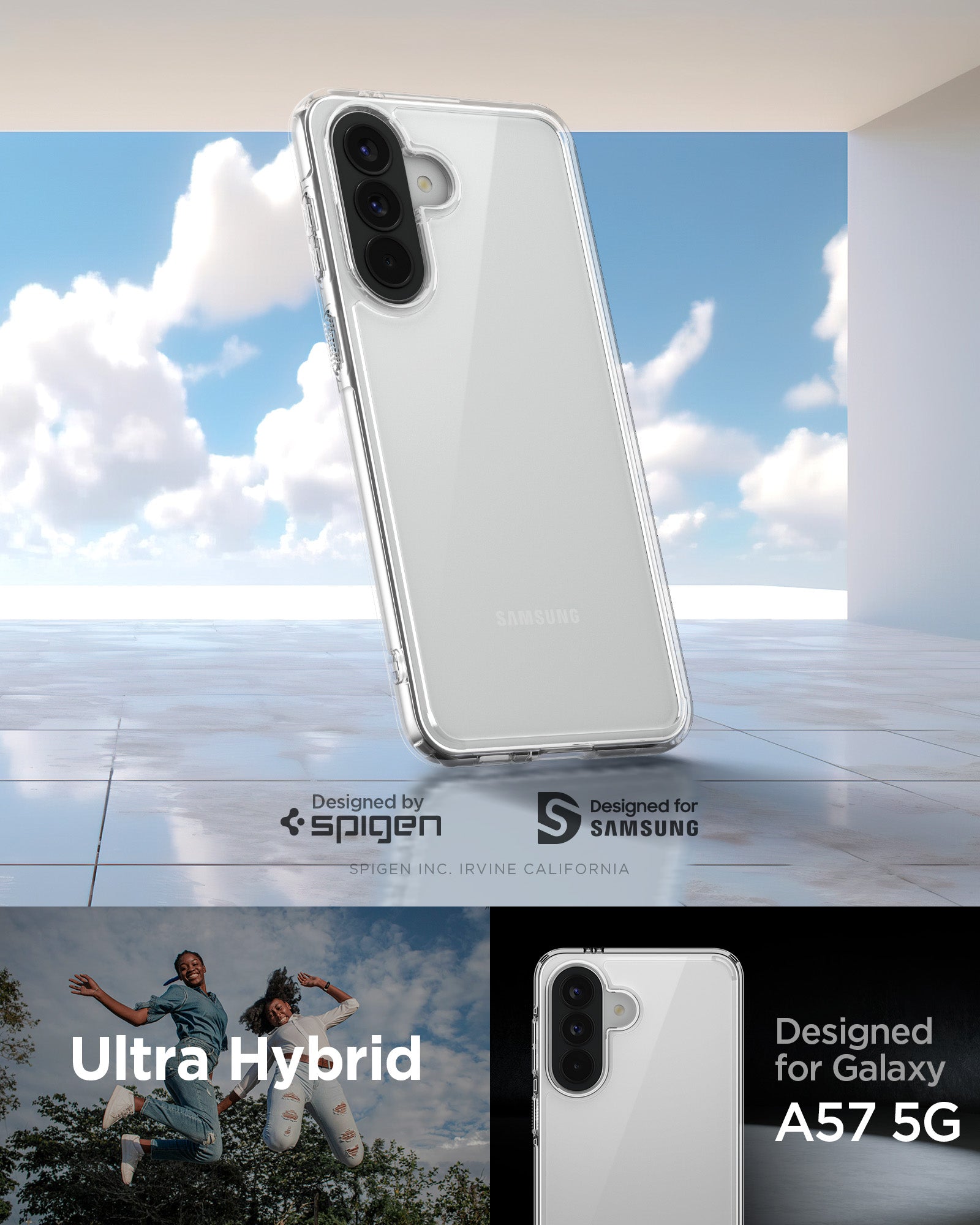 ACS11123 - Spigen Ultra Hybrid case for Samsung Galaxy A57 5G in Crystal Clear - designed by Spigen, Irvine California