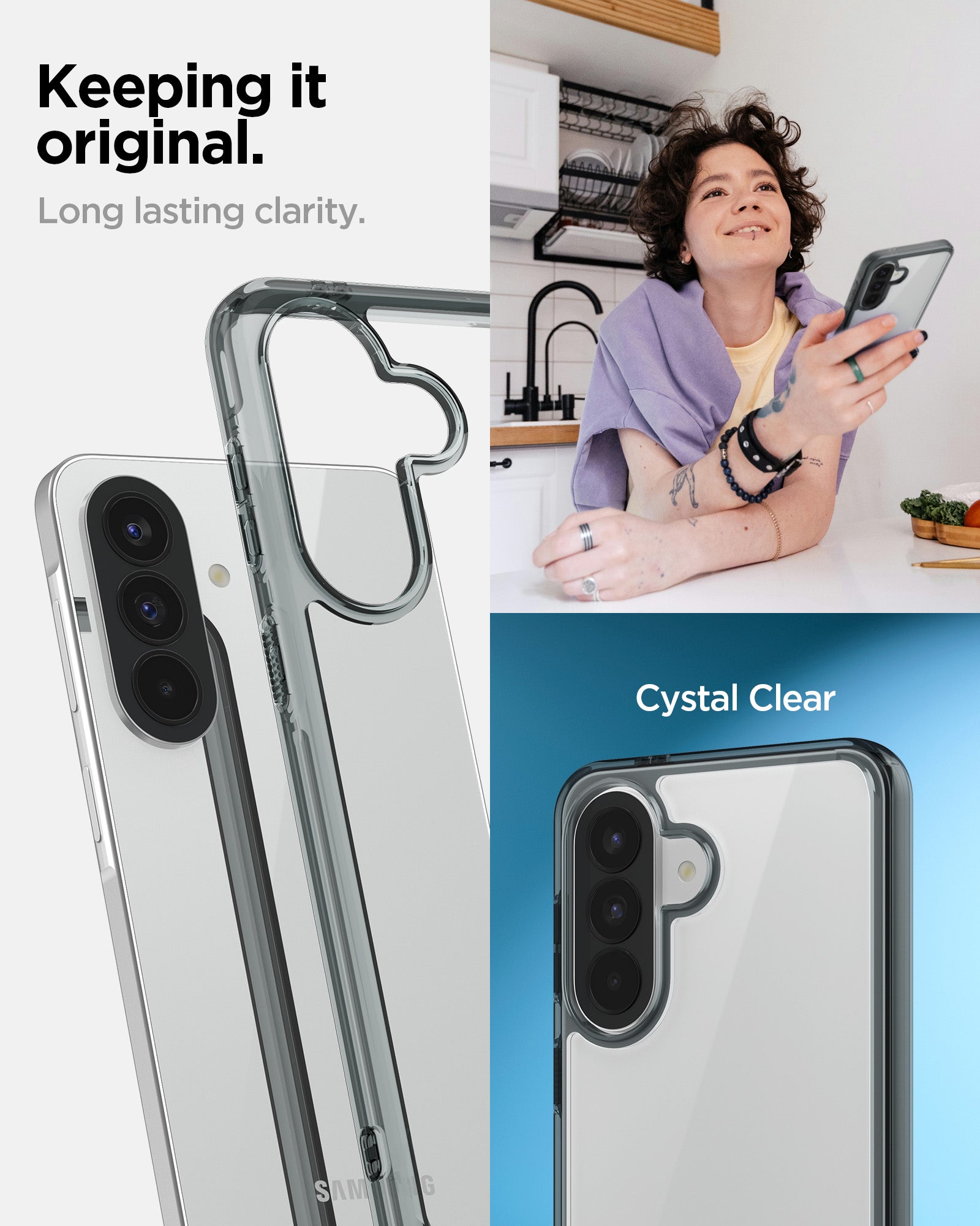 ACS11124 - Spigen Ultra Hybrid Galaxy A57 5G case in Space Crystal highlighting long-lasting clarity and crystal clear transparency