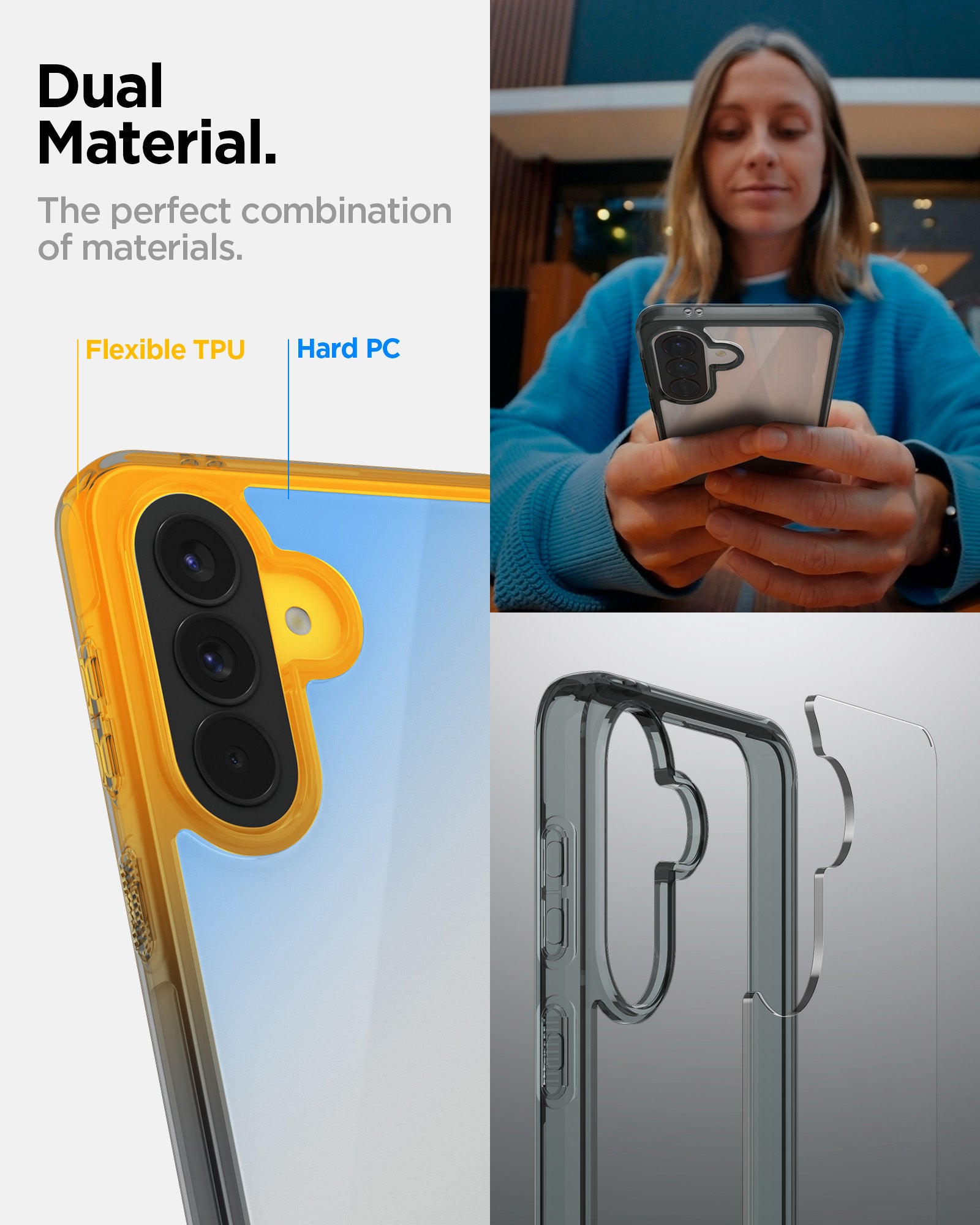 ACS11124 - Spigen Ultra Hybrid Galaxy A57 5G case in Space Crystal -highlighting dual material construction with flexible TPU bumper and hard PC back panel