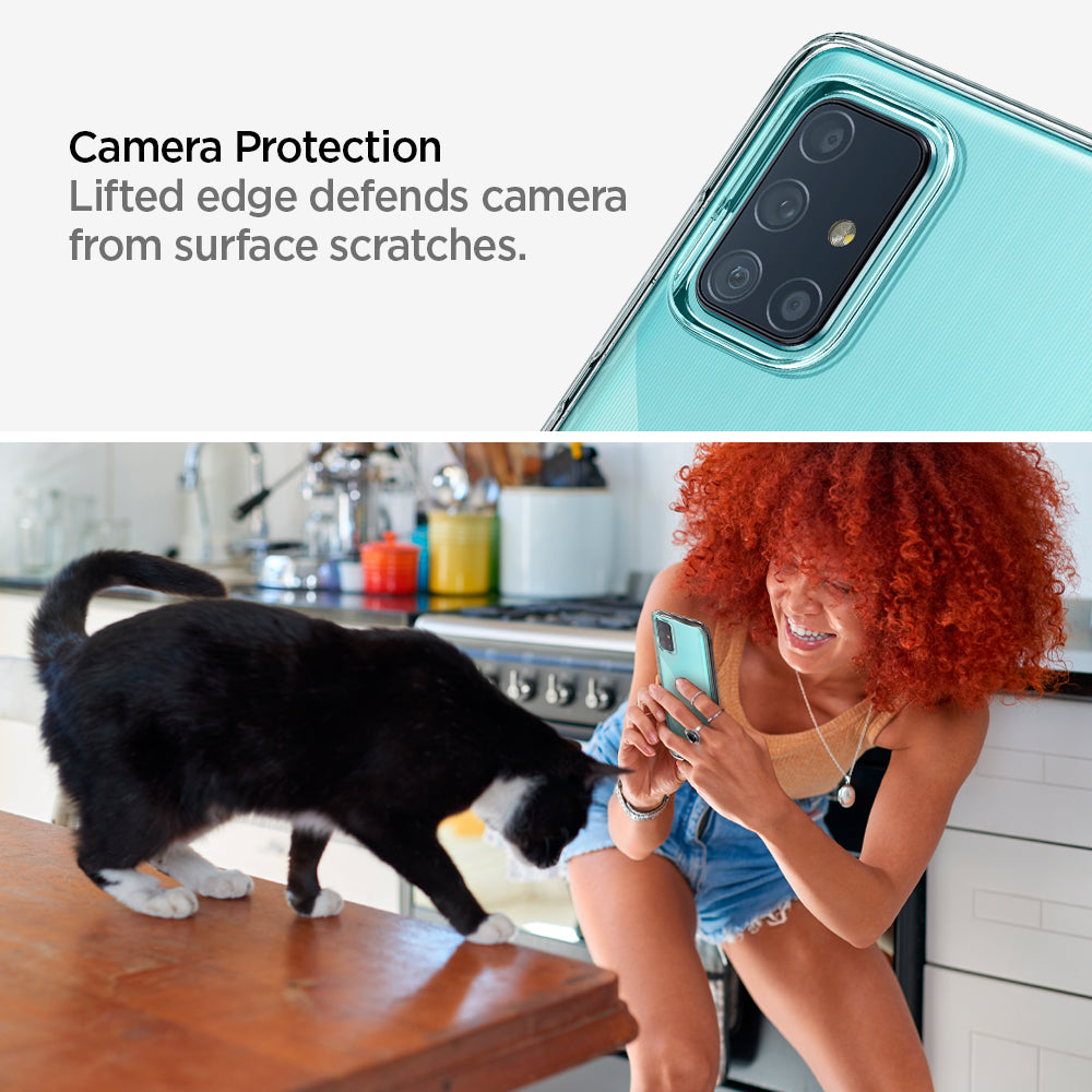 ACS00566 - Galaxy A71 Case Liquid Crystal in Crystal Clear camera protection. Lifted edge defend camera from surface scratches.