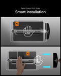 AGL11954 - Galaxy Tab S12+ Glas.tR EZ Fit Pro showing the installation tray with palm down, pull, and slide steps for guided screen protector application.