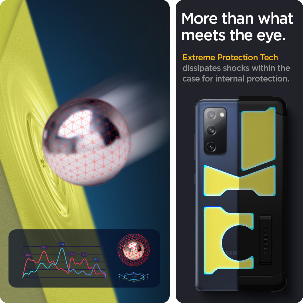 ACS02279 - Galaxy S20 FE Tough Armor Case in black more than what meets the eye extreme protection tech dissipates shocks within the case for internal protection.