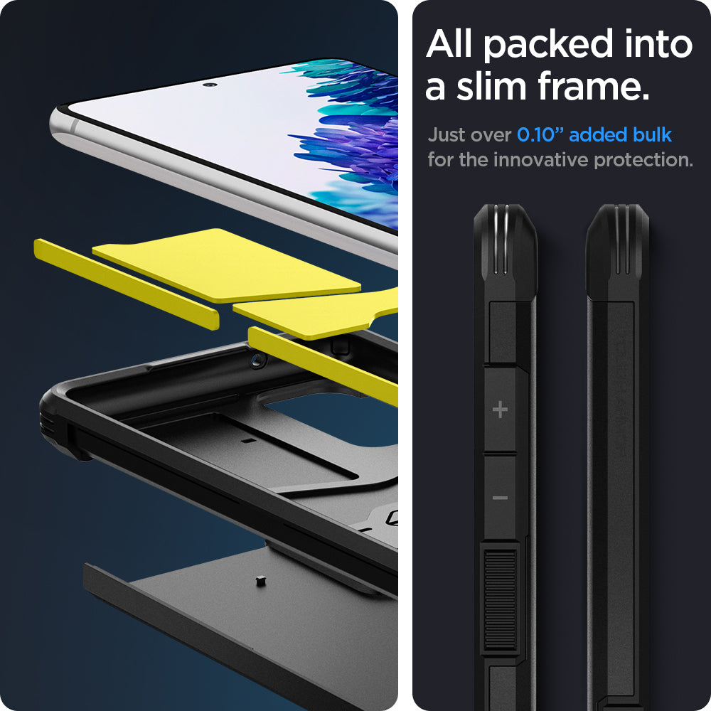 ACS02279 - Galaxy S20 FE Tough Armor Case in black all packed into a slim frame. Just over 0.10" added bulk for the innovative protection.
