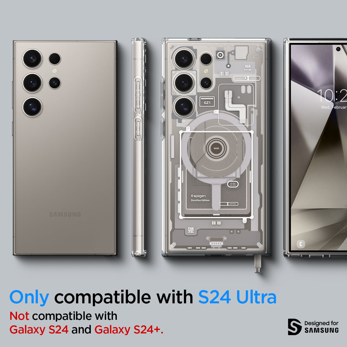 ACS07624 - Galaxy S24 Ultra Case Ultra Hybrid Metal Ring Zero One (MagFit) in Natural Titanium only compatible with s24 ultra. not compatible with galaxy s24 and galaxy s24+