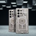 ACS07624 - Galaxy S24 Ultra Case Ultra Hybrid Metal Ring Zero One (MagFit) in Natural Titanium showing front and back.