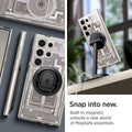 ACS07624 - Galaxy S24 Ultra Case Ultra Hybrid Metal Ring Zero One (MagFit) in Natural Titanium snap into new. Built in magnets unlocks a new world of magsafe essentials.