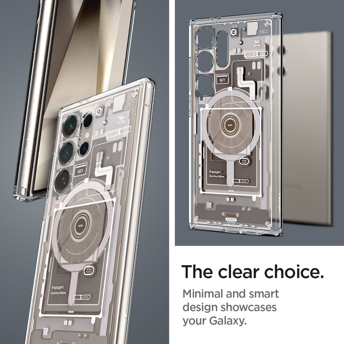 ACS07624 - Galaxy S24 Ultra Case Ultra Hybrid Metal Ring Zero One (MagFit) in Natural Titanium the clear choice. minimal and smart design showcases your galaxy.
