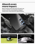 ACS08987 - Galaxy S25 Plus Case Tough Armor AI (MagFit) in Black showing how it absorb even more impact. New Impact Protection Foam on every corner increases impact reduction and shock absorption. Extreme Protection Technology, Air Cushion Technology