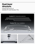 ACS08985 - Galaxy S25 Plus Case Ultra Hybrid in Crystal Clear showing the dual-layer structure. Hybrid Structure of durable PC and flexible TPU. Durable PC Enhanced protection. Flexible TPU Easy installation