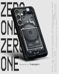 ACS08982 - Galaxy S25 Plus Case Ultra Hybrid Metal Ring Zero One (MagFit) in Zero One Black showing the back, partial side and bottom