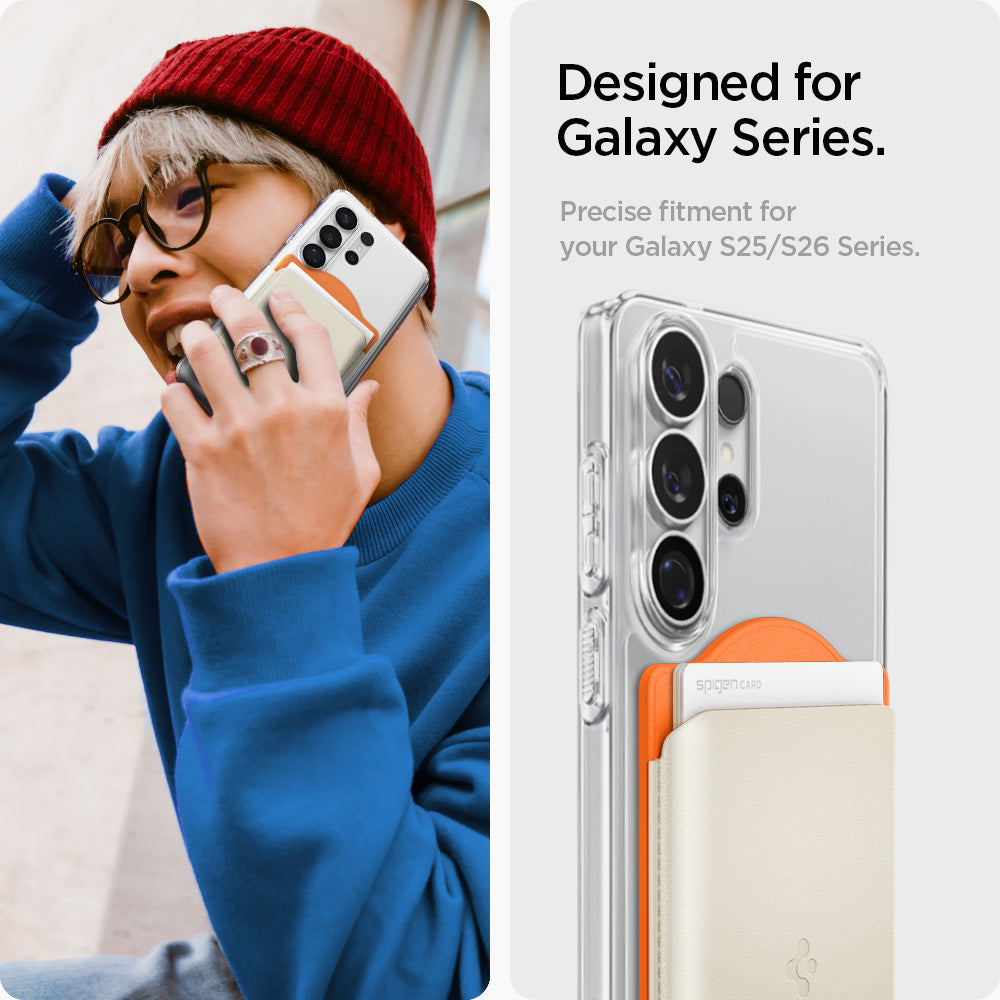 AFA09233 - Galaxy S25 Case MagSafe Card Holder Nano Pop (MagFit) in Orange Beige showing designed for Galaxy Series.