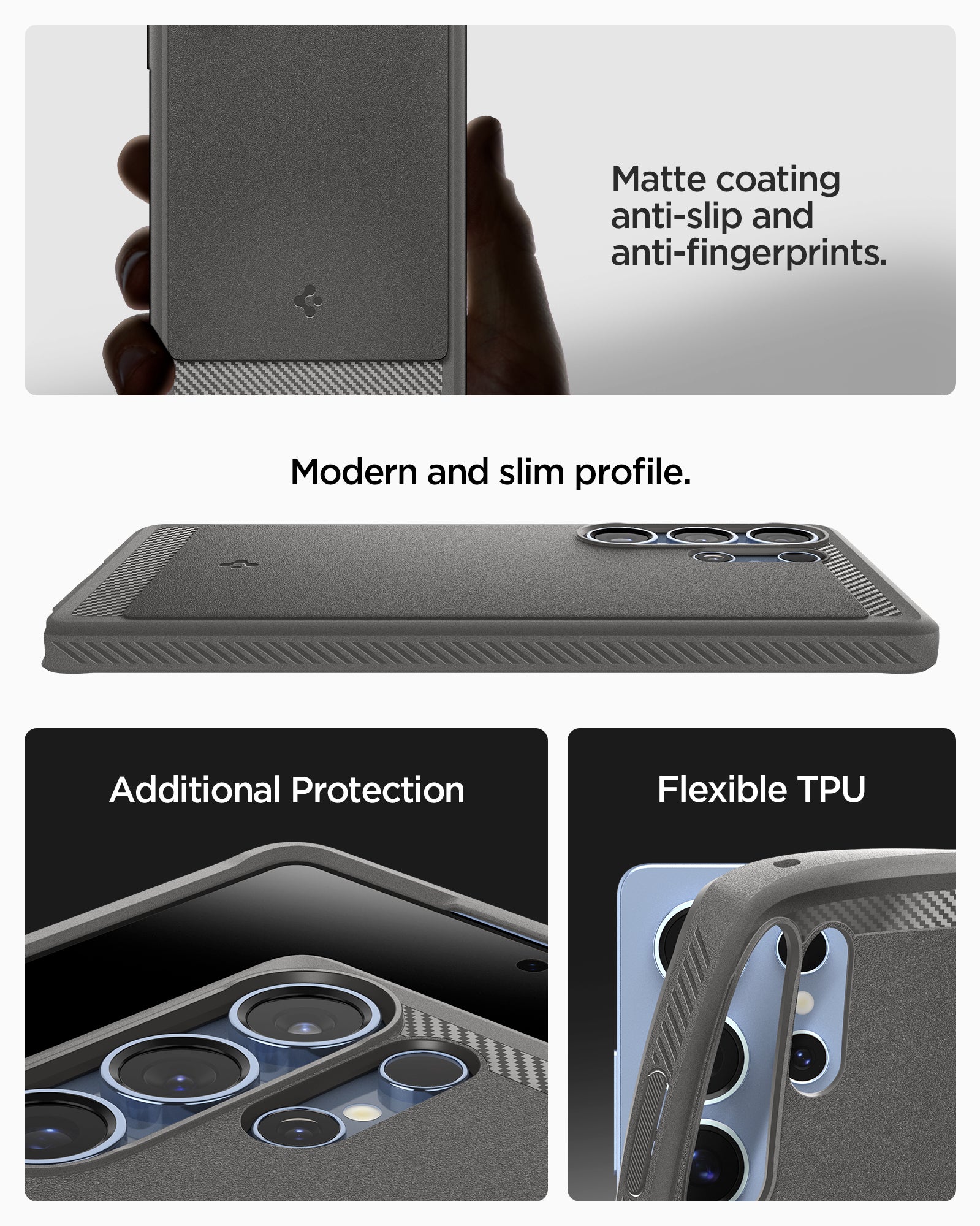 ACS08952 - Galaxy S25 Ultra Case Rugged Armor (MagFit) in Marble Gray matte coating anti slip and anti fingerprints. Modern and slim profile. Additional protection. flexible tpu.