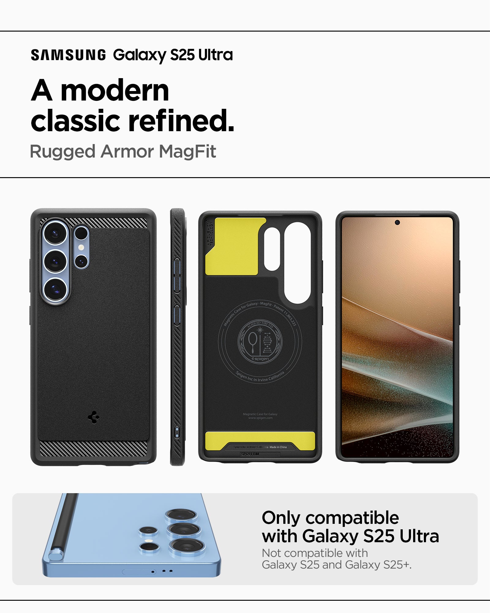 ACS08951 - Galaxy S25 Ultra Case Rugged Armor (MagFit) in Matte Black Samsung Galaxy S25 Ultra. A modern classic refined. Rugged armor magfit. Only compatible with galaxy s25 ultra. Not compatible with galaxy s25 and galaxy s25+.