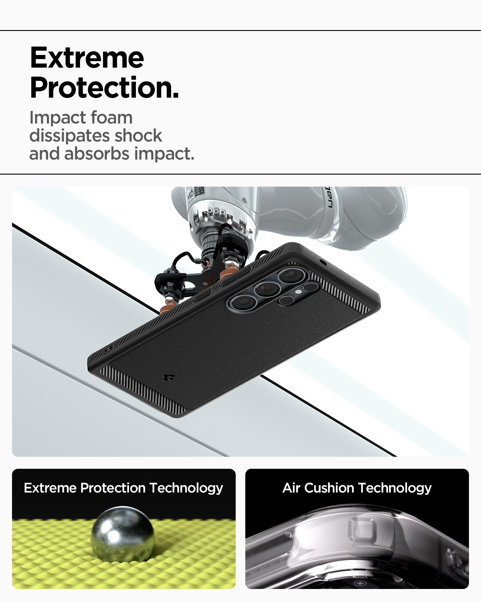 ACS08951 - Galaxy S25 Ultra Case Rugged Armor (MagFit) in Matte Black Extreme protection. Impact foam dissipates shock and absorbs impact. Extreme protection technology. Air cushion technology.