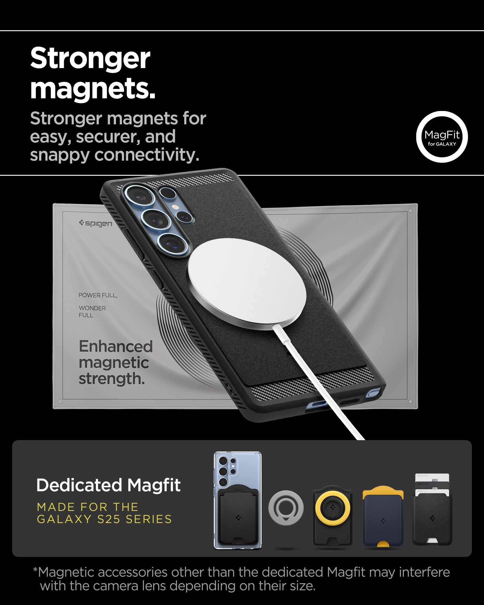 ACS08951 - Galaxy S25 Ultra Case Rugged Armor (MagFit) in Matte Black stronger magnets. Stronger magnets for easy, securer, and snappy connectivity. Dedicated magfit. Made for the galaxy s25 series.