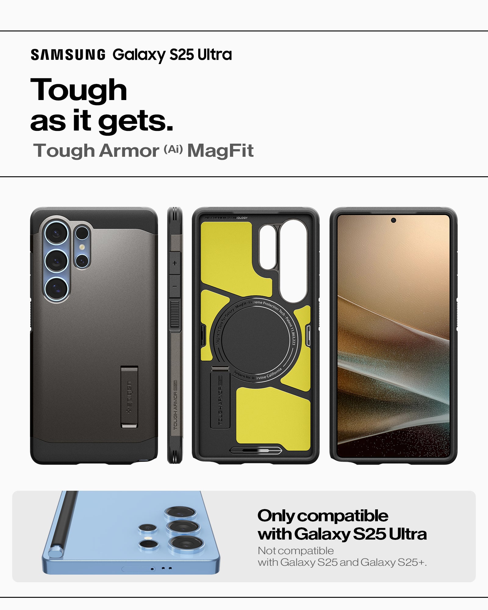 ACS08965 - Galaxy S25 Ultra Case Tough Armor AI (MagFit) in Gunmetal only compatible with Galaxy S25 Ultra. Not compatible with  Galaxy S25/Galaxy S25+