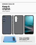 ACS09007 - Galaxy S25 Case Ultra Hybrid in Frost Black showing the compatibility. Only compatible with Galaxy S25 and not compatible with Galaxy S25 Ultra and Galaxy25+
