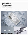ACS08958 - Galaxy S25 Ultra Case Ultra Hybrid Metal Ring Zero One (MagFit) in Zero One White showing the Air Cushion Technology. Airbag-like corners mitigate impact from every drops. Ultimate durability proven. 48
